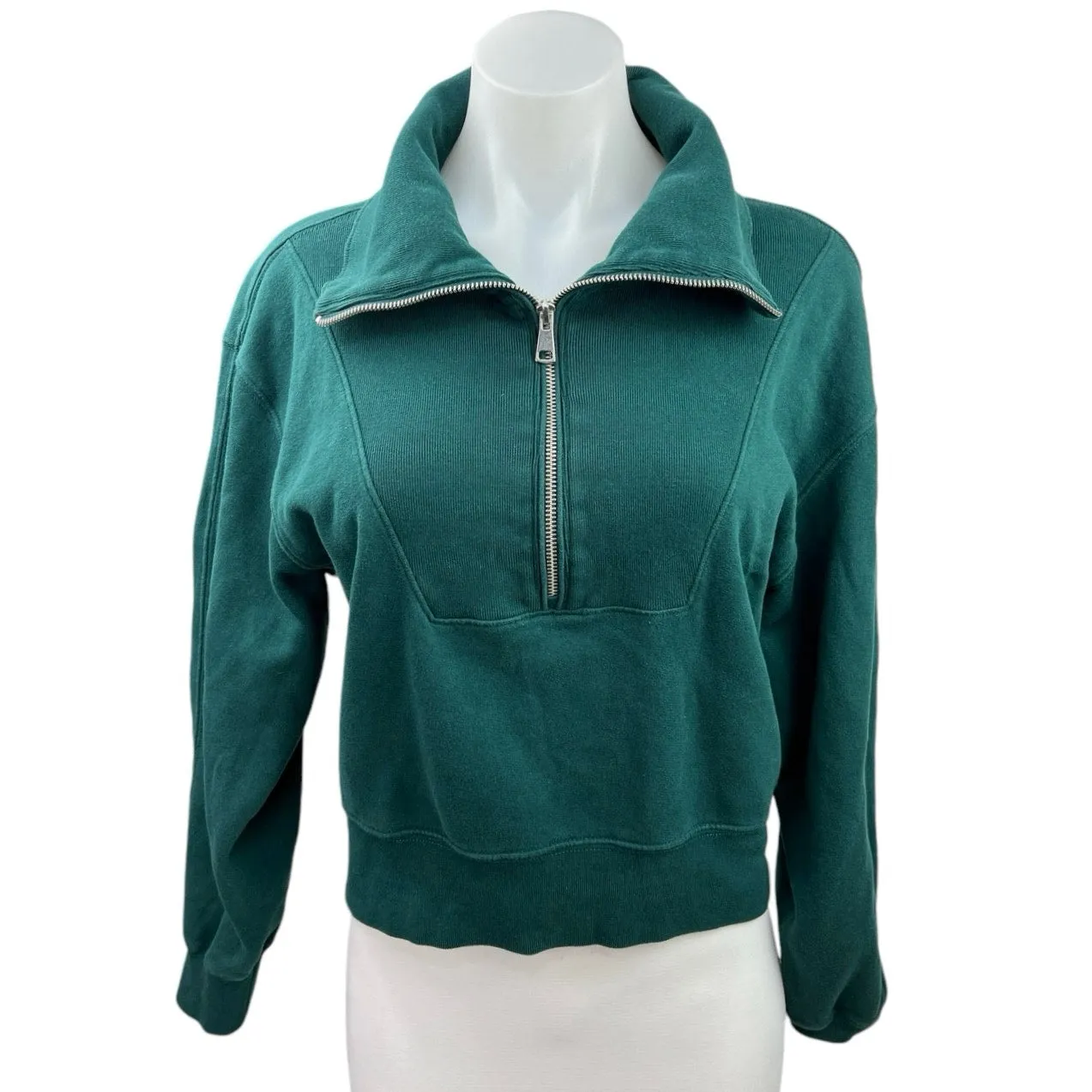 Abercrombie & Fitch Womens Green Half Zip Pullover Crop Sweatshirt Sweater Top S