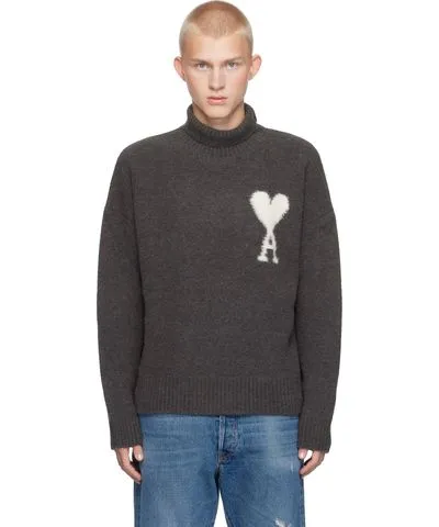 AMI PARIS Gray Ami de Coeur Turtleneck