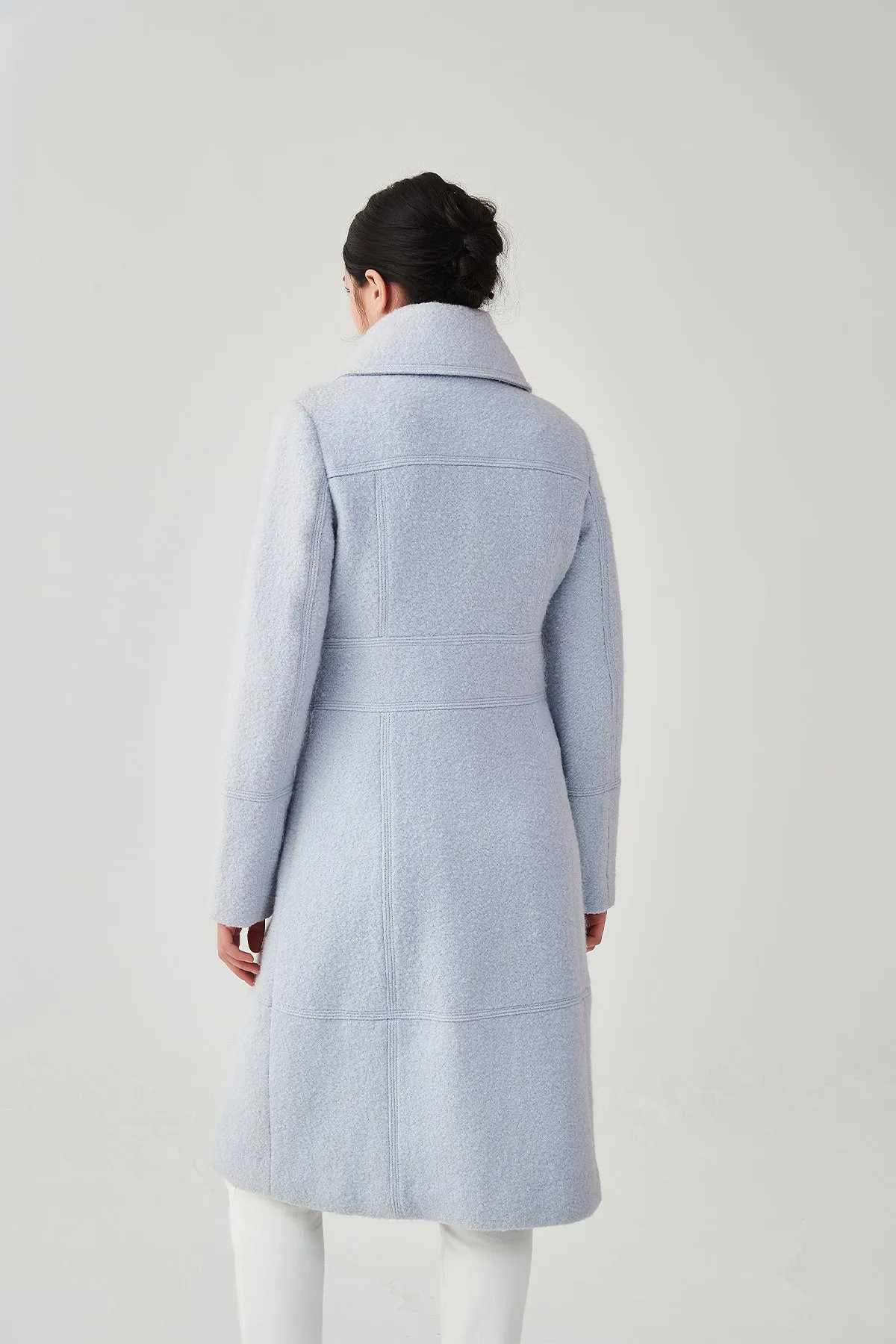 Asymmetrical Lapel Zip Up Long Wool Coat