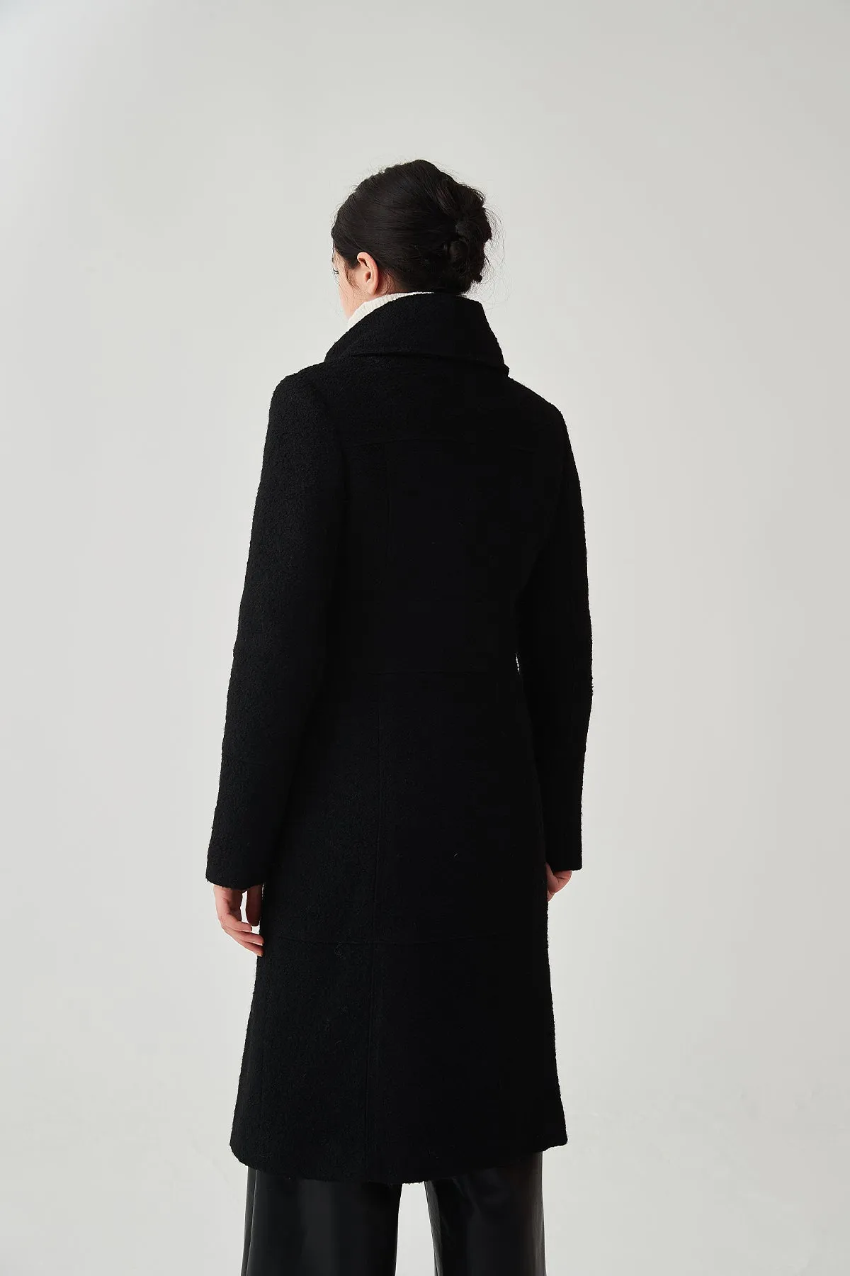 Asymmetrical Lapel Zip Up Long Wool Coat