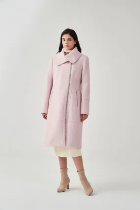 Asymmetrical Lapel Zip Up Long Wool Coat