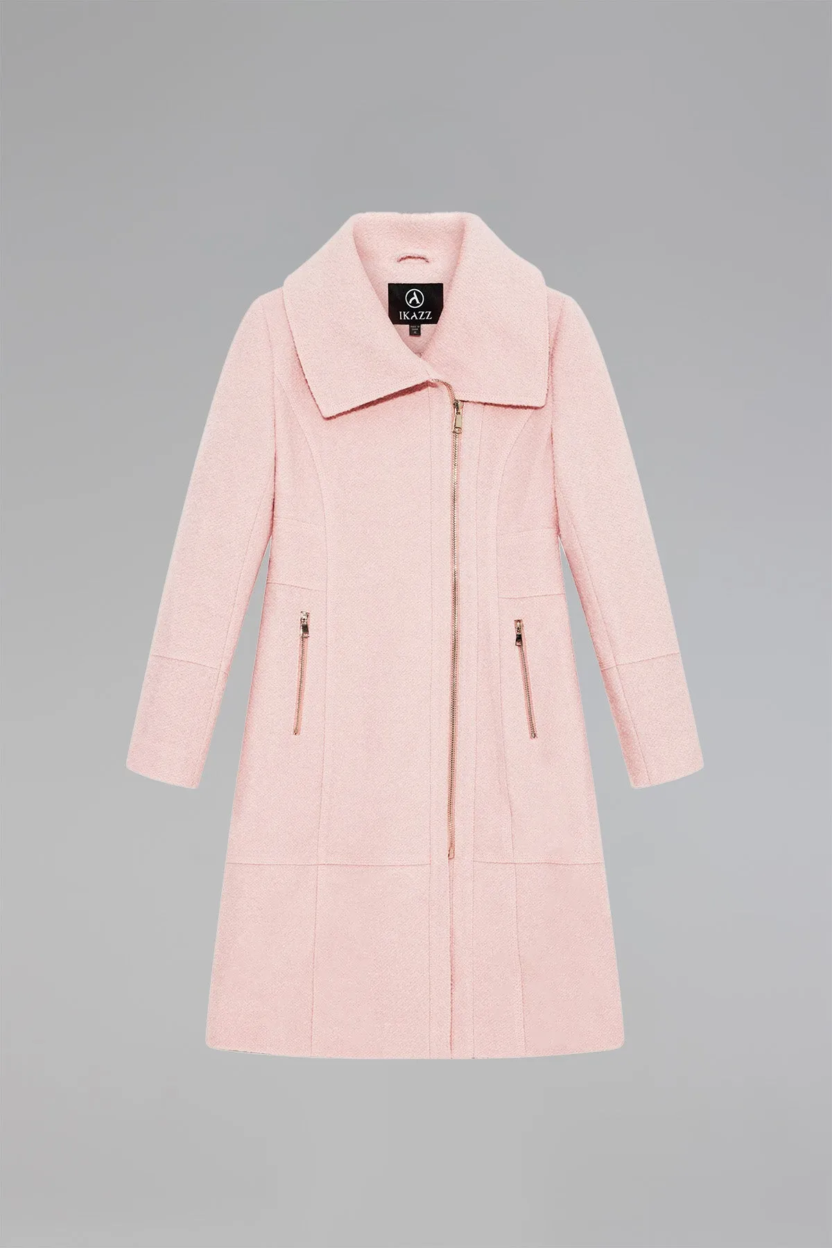 Asymmetrical Lapel Zip Up Long Wool Coat