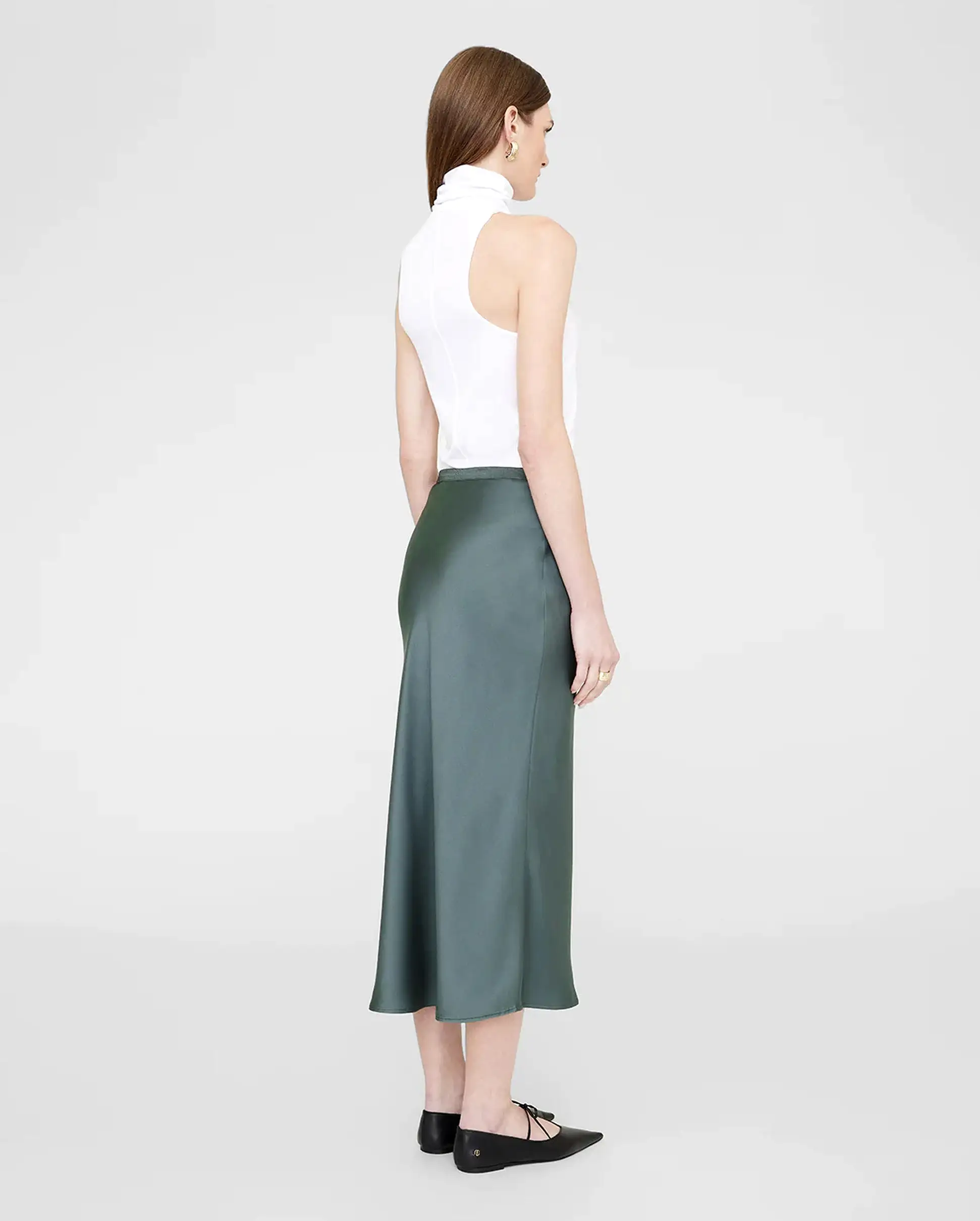 BAR SILK SKIRT / DARK SAGE