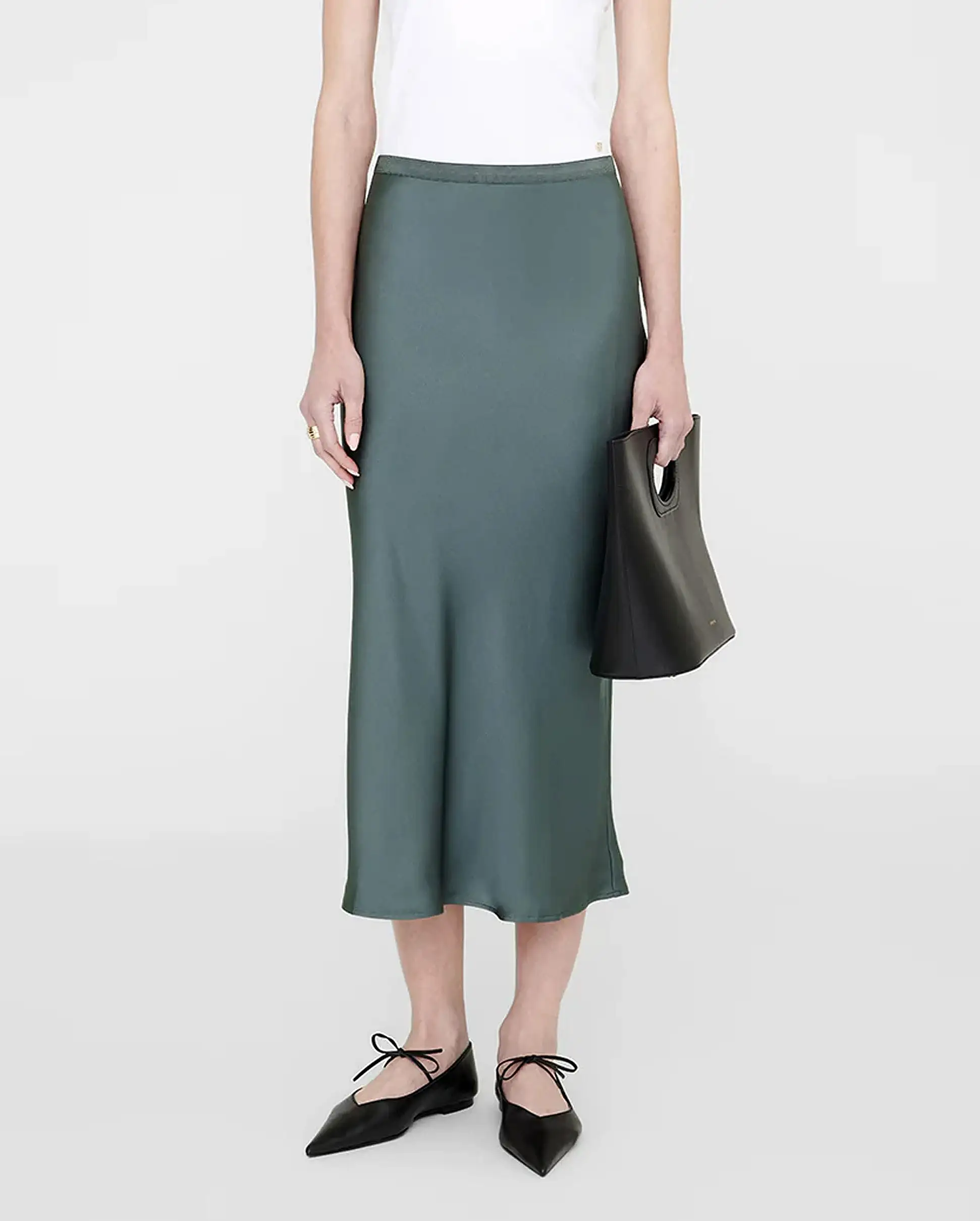 BAR SILK SKIRT / DARK SAGE