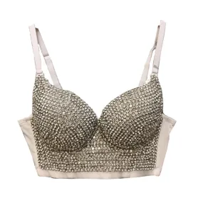 Beading Diamond Sexy NightClub Party Women Top Push Up Summer Cami Top Bralette Bra To Wear Out Corset Top