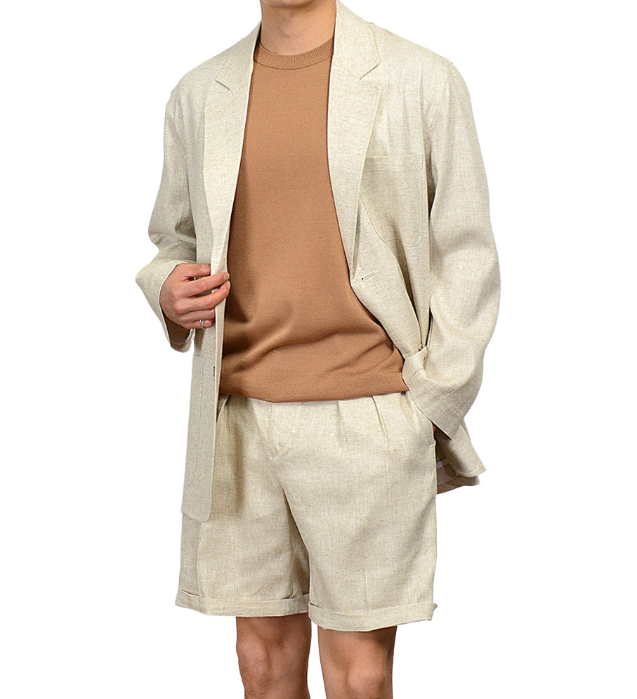 Beige Herringbone Linen Jackets For Mens Blazers Summer Korean Suits