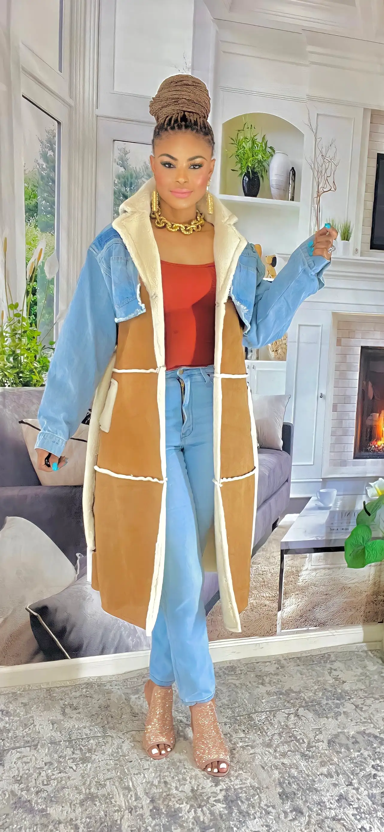 BELTED WOOL TRENCH DENIM JACKET