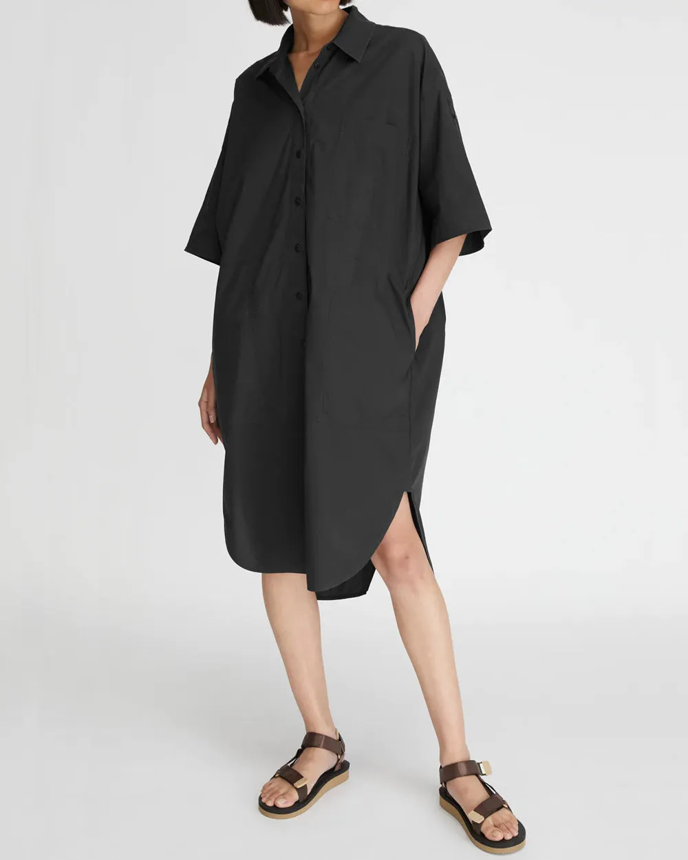 Black Poplin Short Sleeve LM Shirt Dress