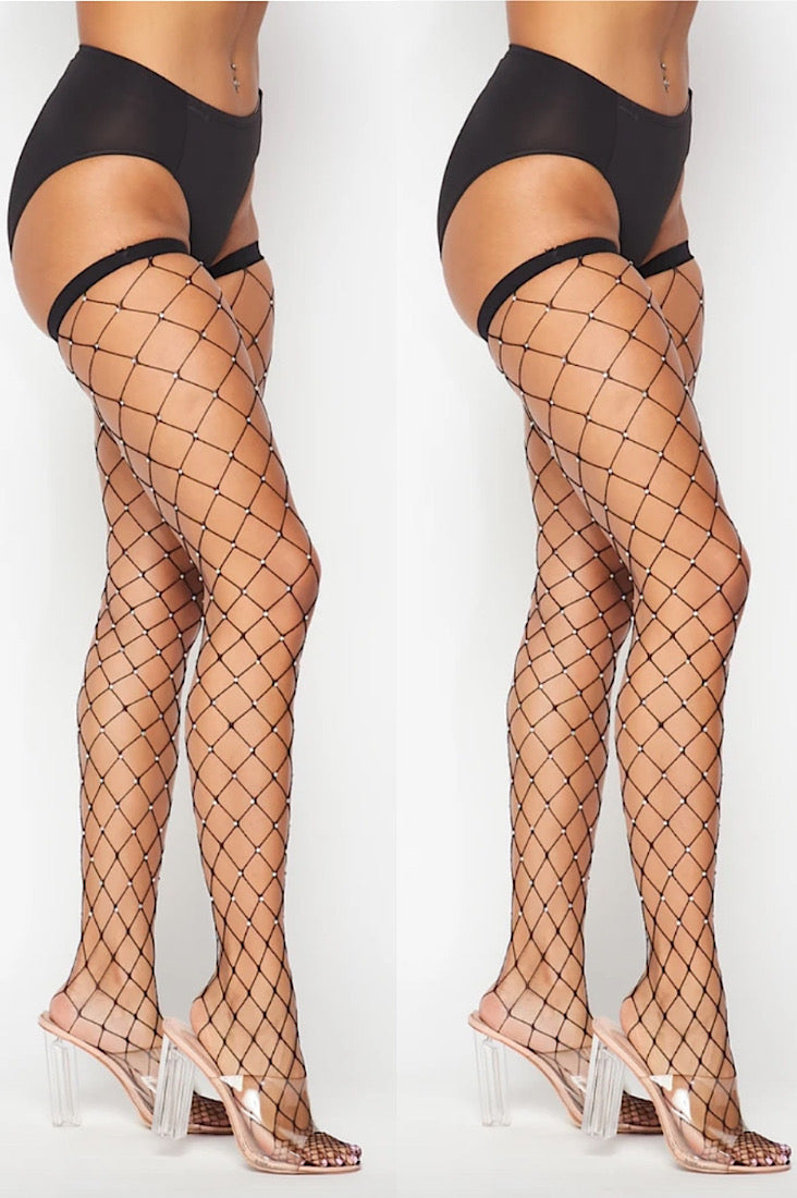 Black Rhinestone Thigh Highs