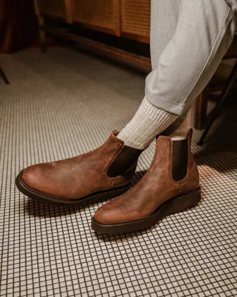 Brown Waxed Suede Lightweight Chelsea Boot