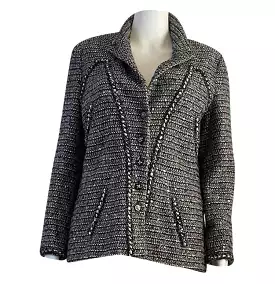 Chanel 06A 2006 Fall Gray Black Sequined Tweed Jacket Blazer FR 44 US 8/10