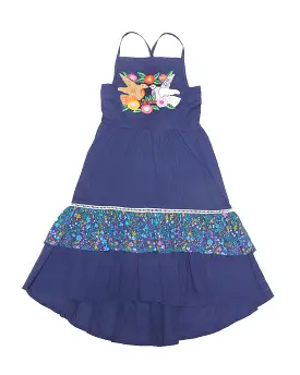 Coco and Ginger Lilac Dress Ink with Dove Embroidery and Ink Jardin Patch