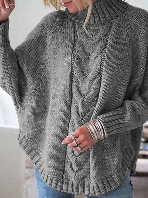 Cozy Turtleneck Cable Knit Sweater with Drop Shoulder