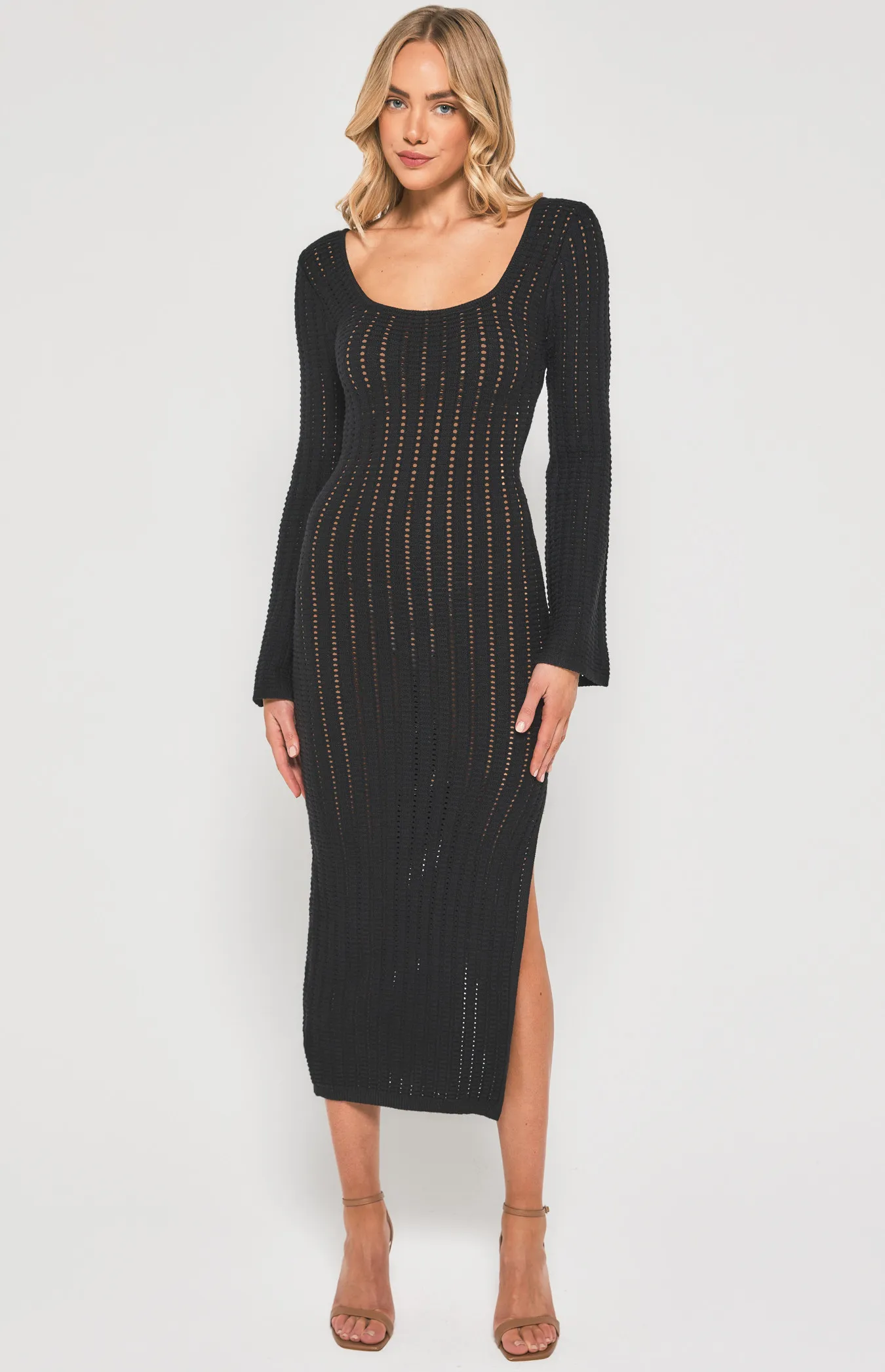 Crochet Knit Midi Dress with Side Split Details (SKN716)