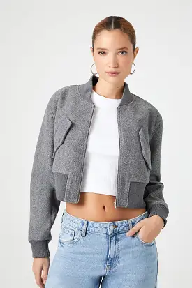 Cropped Zip-Up Bomber Jacket