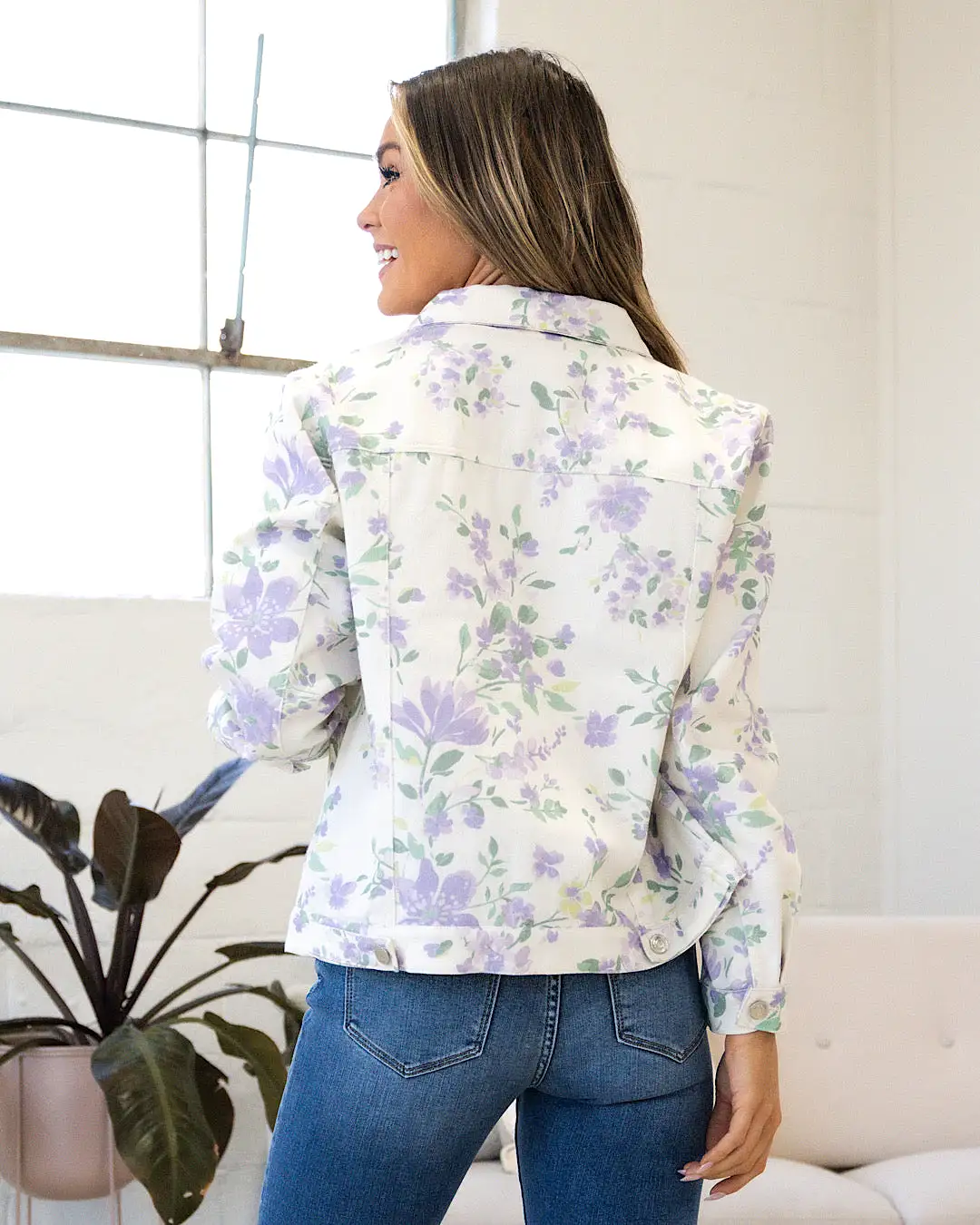 Daniela Ivory Denim Jacket with Lavender Floral Print