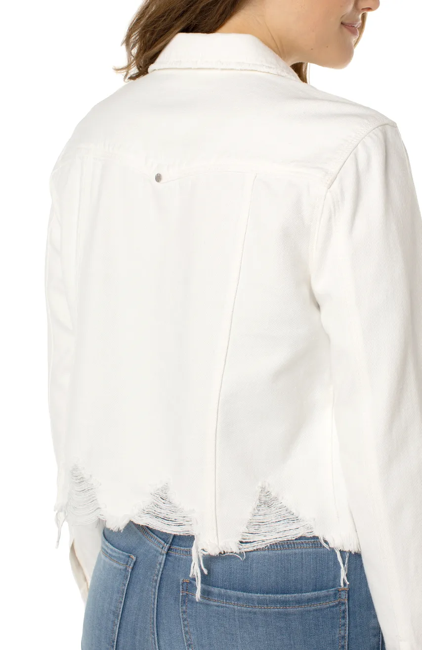 Distressed Denim Jacket in Ecru