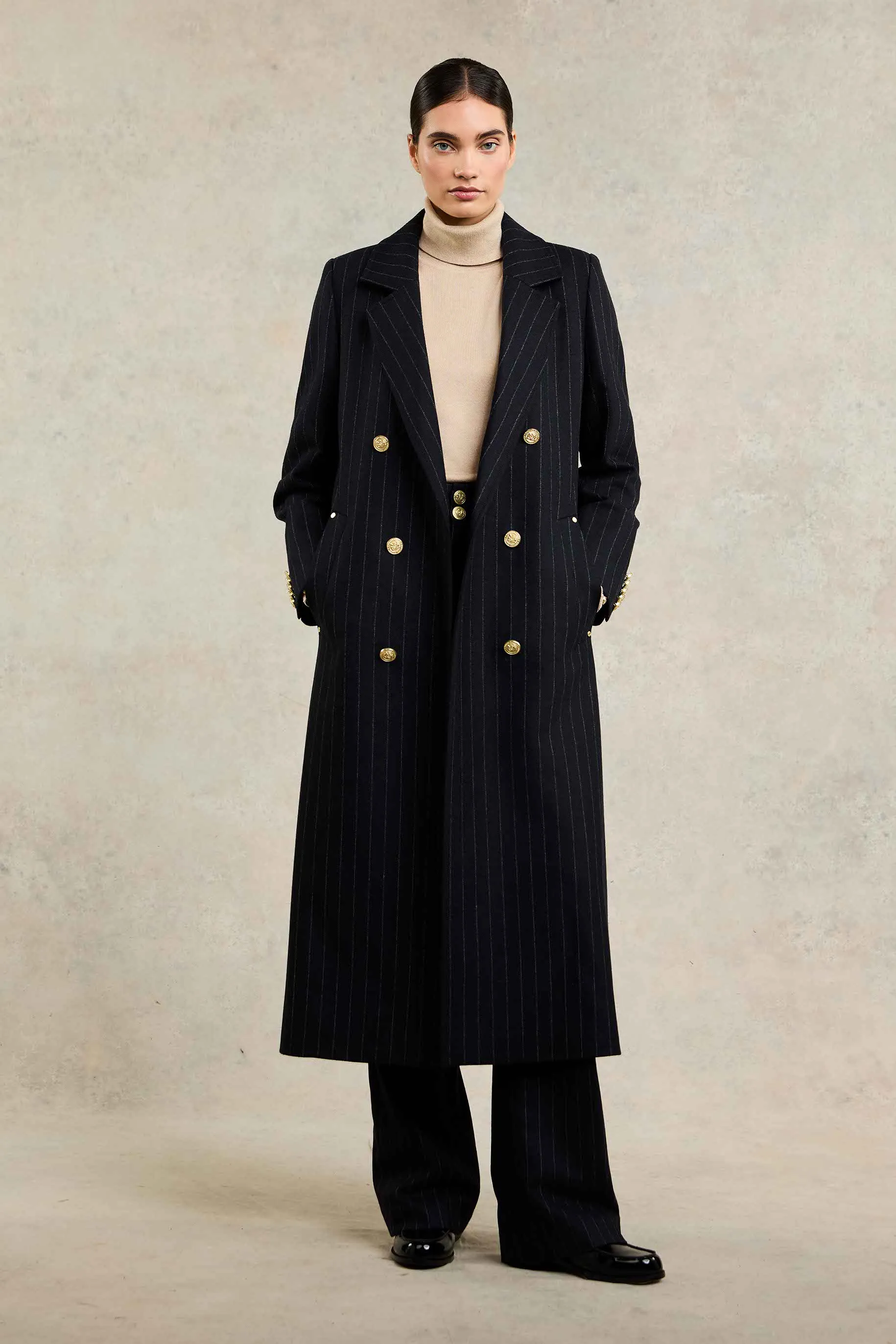 Double Breasted Coat (Dark Navy Pinstripe)