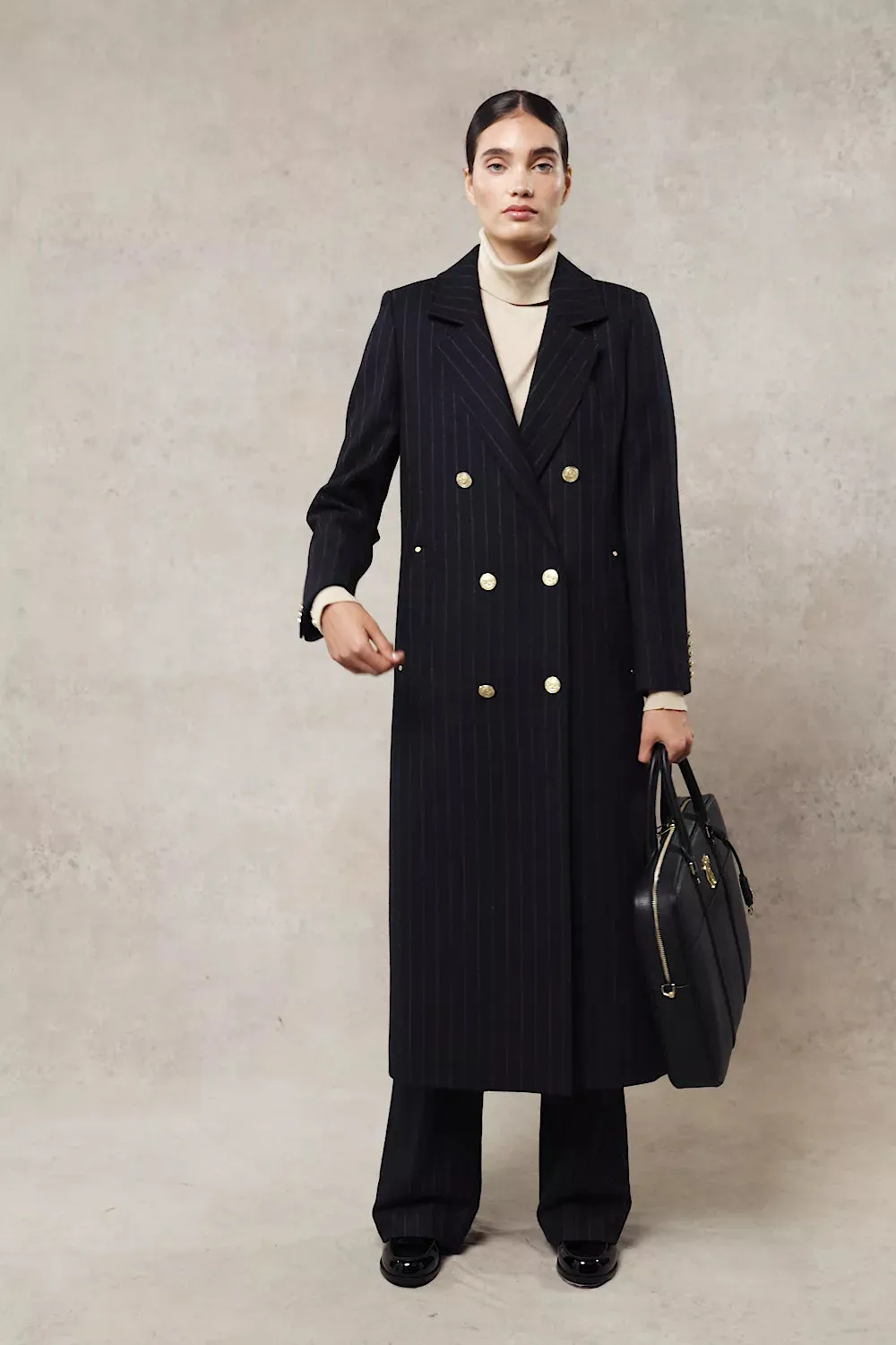 Double Breasted Coat (Dark Navy Pinstripe)