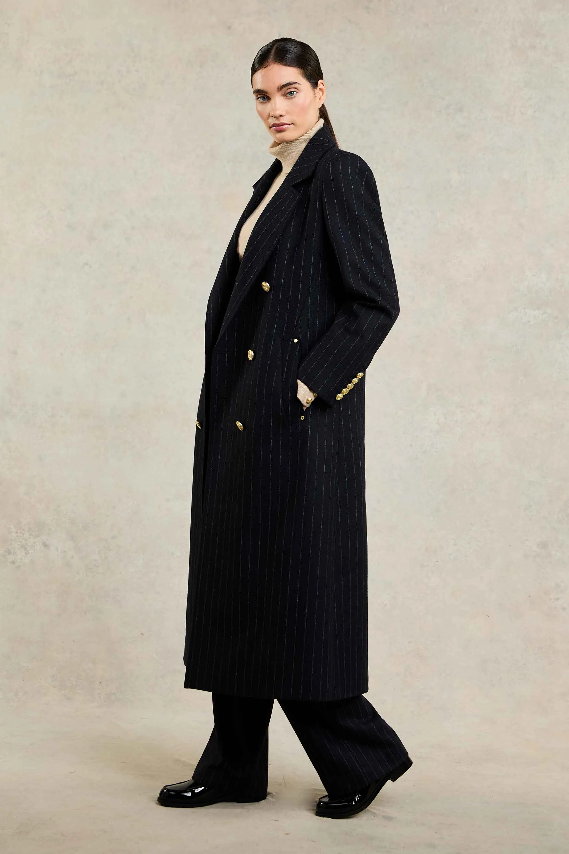 Double Breasted Coat (Dark Navy Pinstripe)