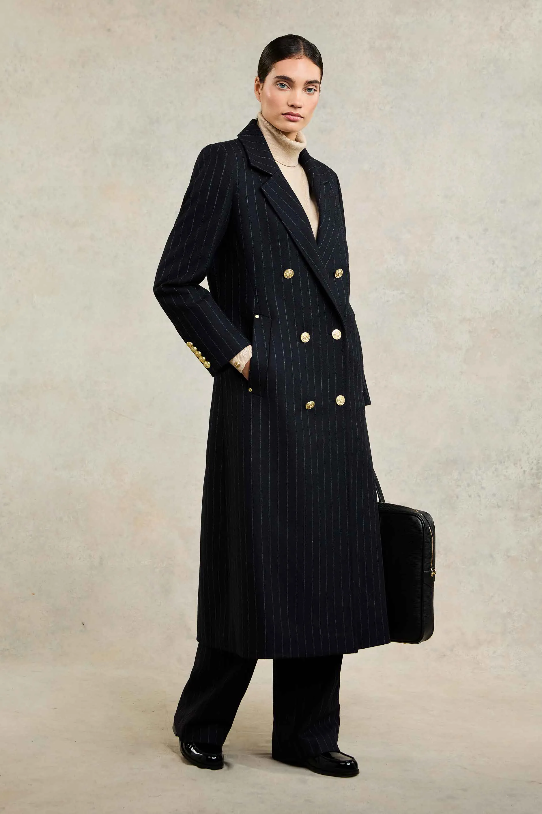 Double Breasted Coat (Dark Navy Pinstripe)