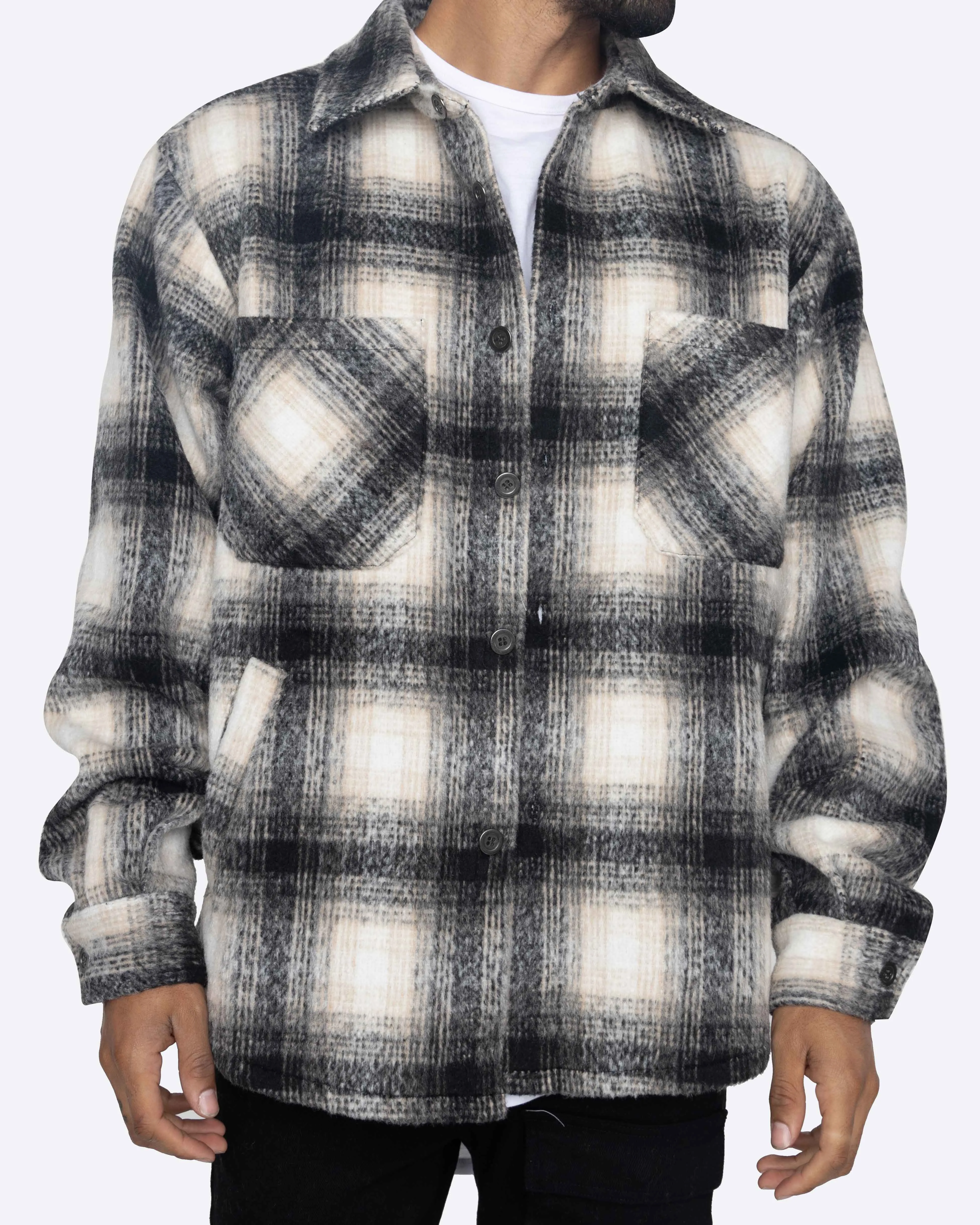 EPTM BIG N TALL SLIT FLANNEL SHIRT-BLACK/WHITE