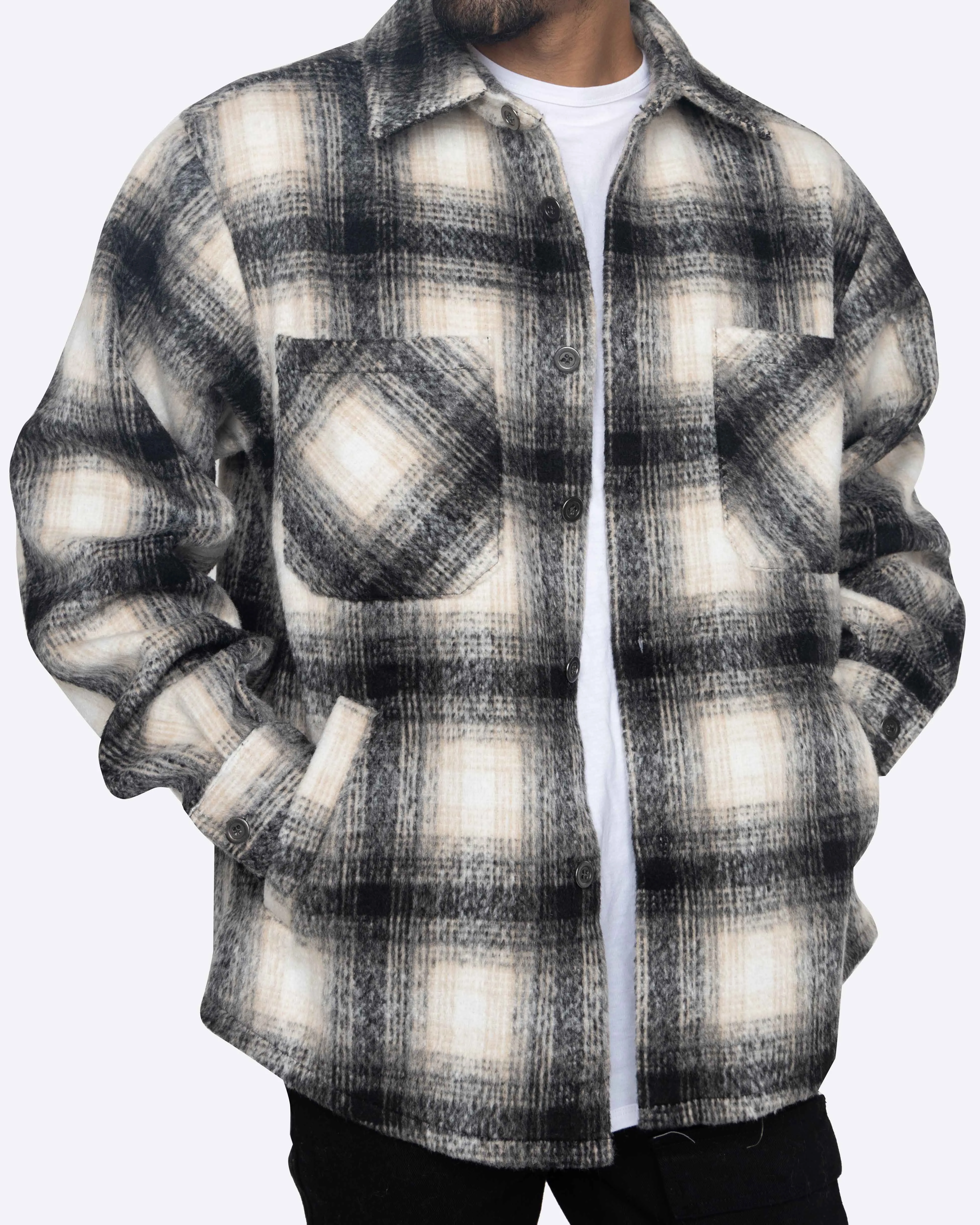 EPTM BIG N TALL SLIT FLANNEL SHIRT-BLACK/WHITE