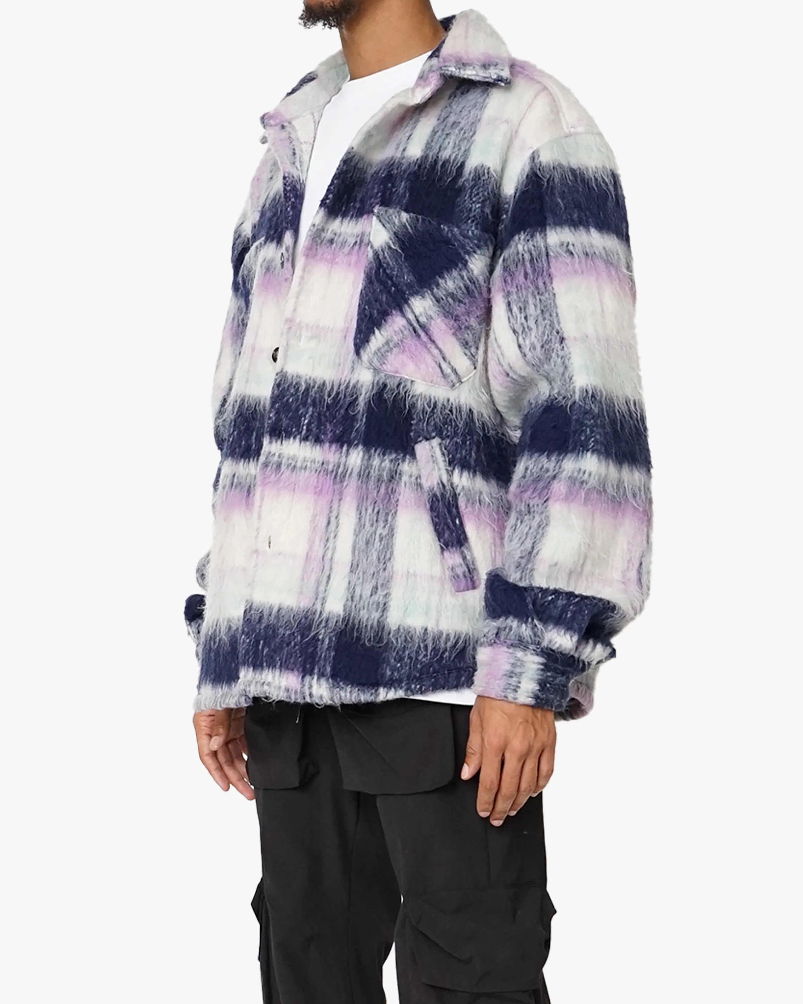 EPTM SIDE SLIT FLANNEL-PURPLE/WHITE