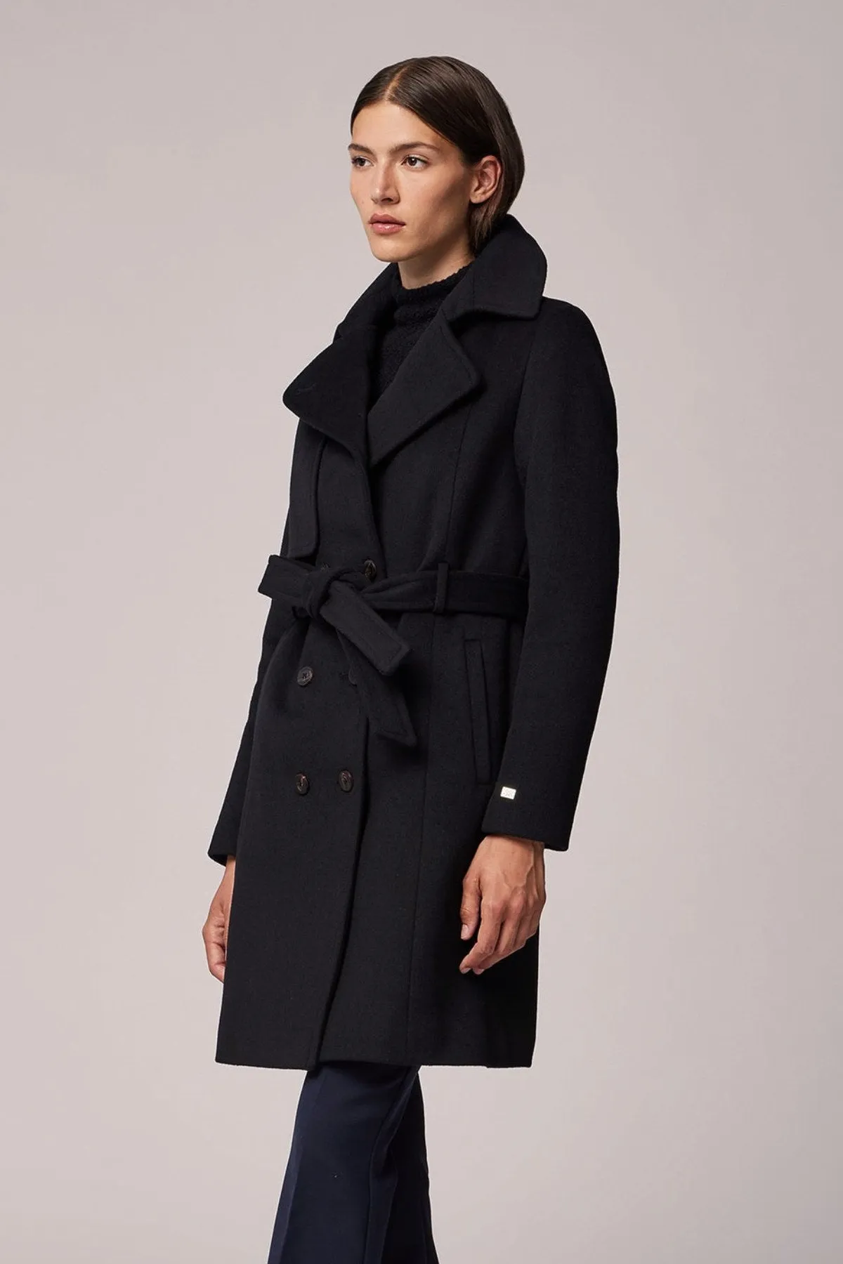 FABIANNE Trench-Style Wool Coat with High Napoleon Collar