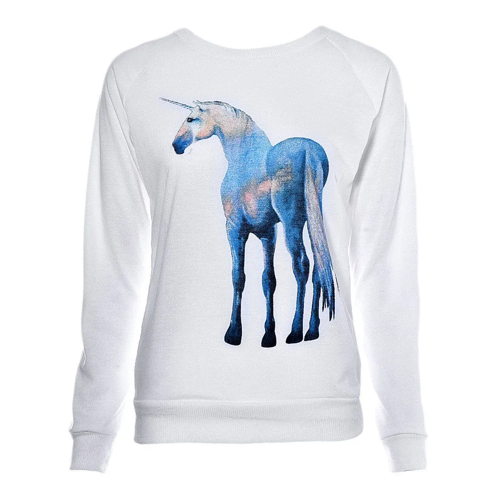 Feida Women Horse Pattern Print Loose Sweatshirt O- neck Pullover Shirt Tops Europe Style Plus Size S-XL