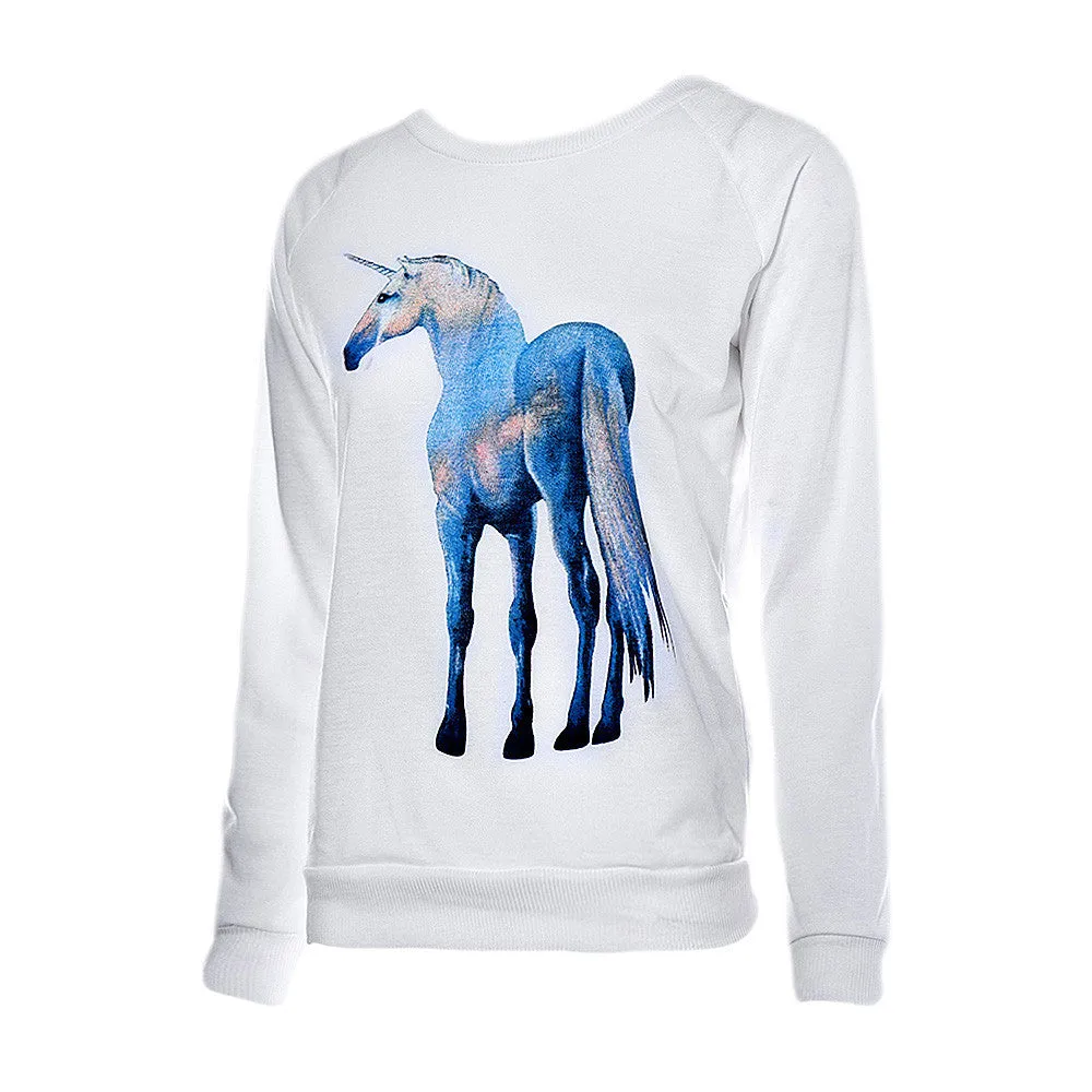 Feida Women Horse Pattern Print Loose Sweatshirt O- neck Pullover Shirt Tops Europe Style Plus Size S-XL