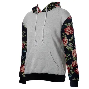 Feida Women Long Sleeve Hooded Jacket Loose Warm Hoodies Floral Sweatshirt Plus Size Pullover Tops