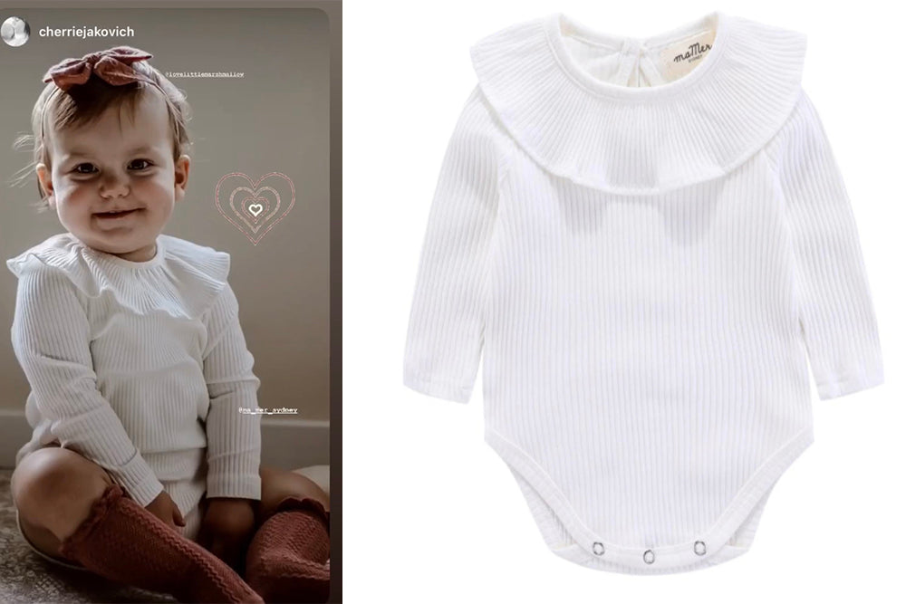 Florence long sleeves bodysuit - 100% cotton: 0-3M, 3-6M, 6-12M, 1-2Y : white