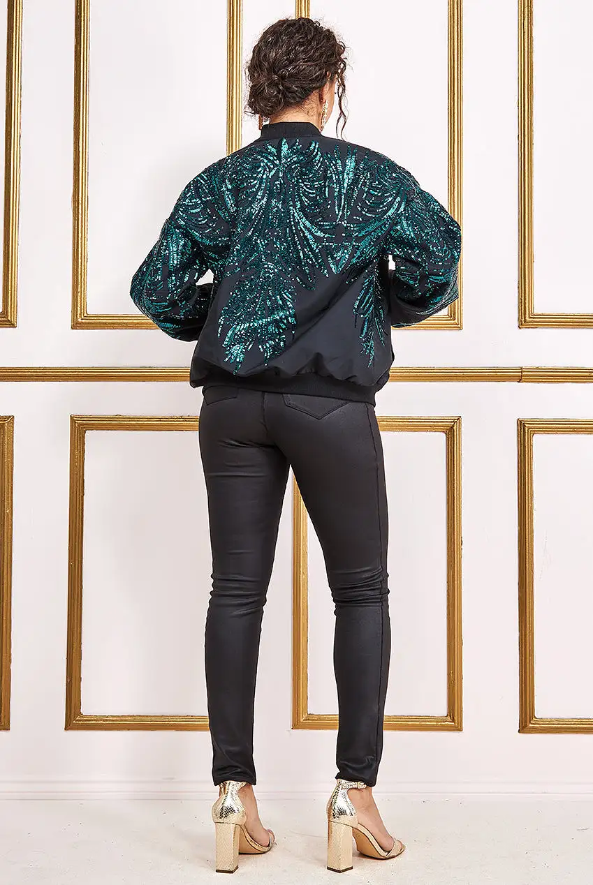 Goddiva Sequin Embroidered Bomber Jacket