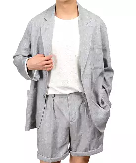 Gray Herringbone Linen Jackets For Mens Blazers Summer Korean Suits