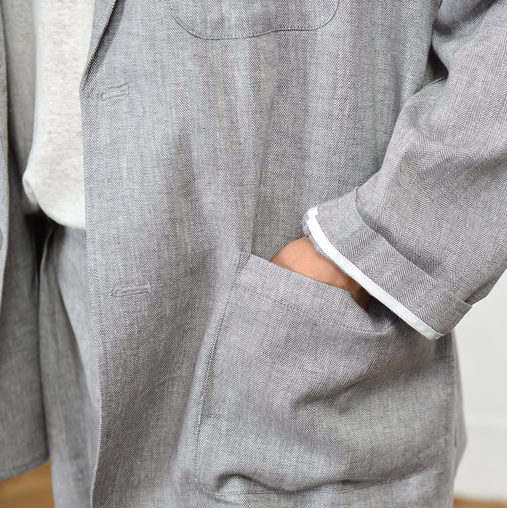 Gray Herringbone Linen Jackets For Mens Blazers Summer Korean Suits