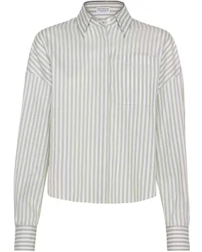 Green and White Stripe Silk Blouse