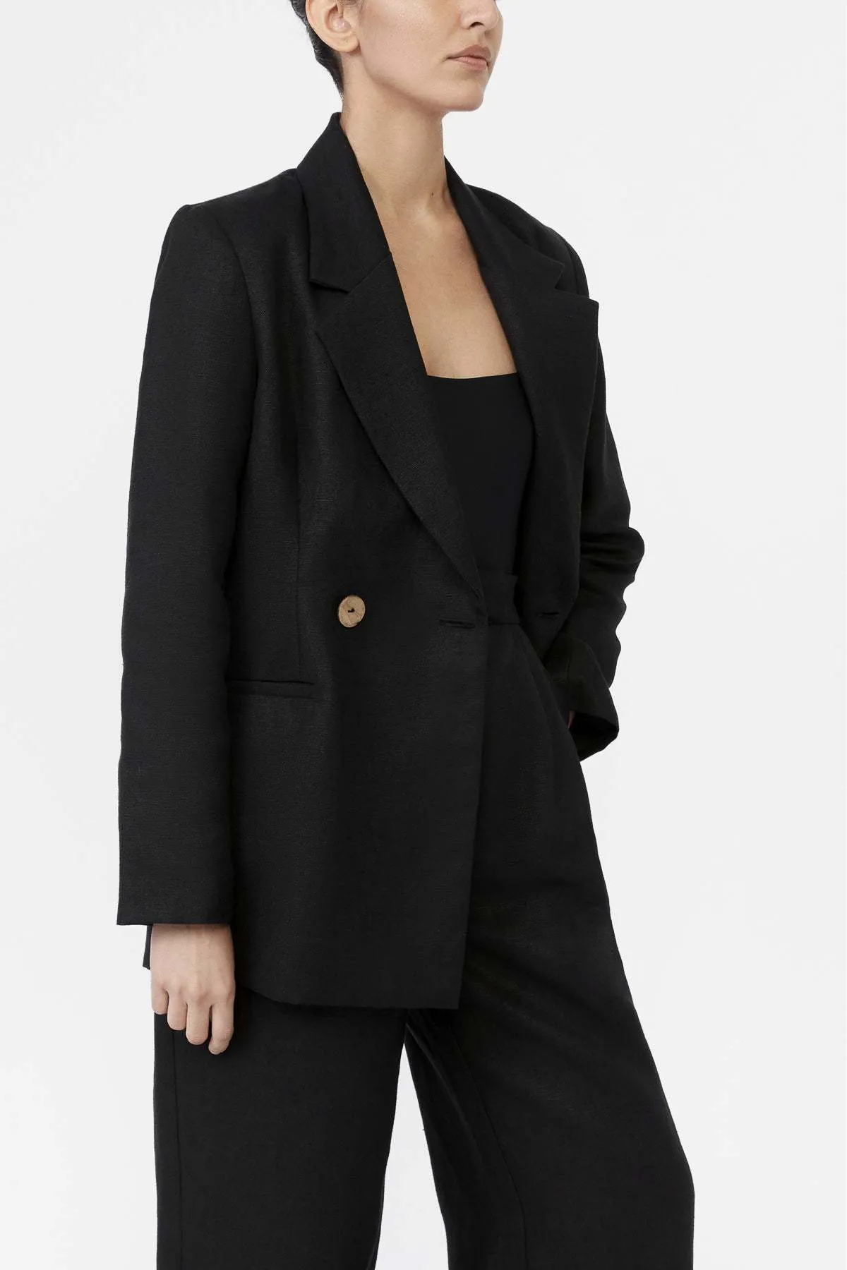 Hemp Double Breasted Blazer - Black