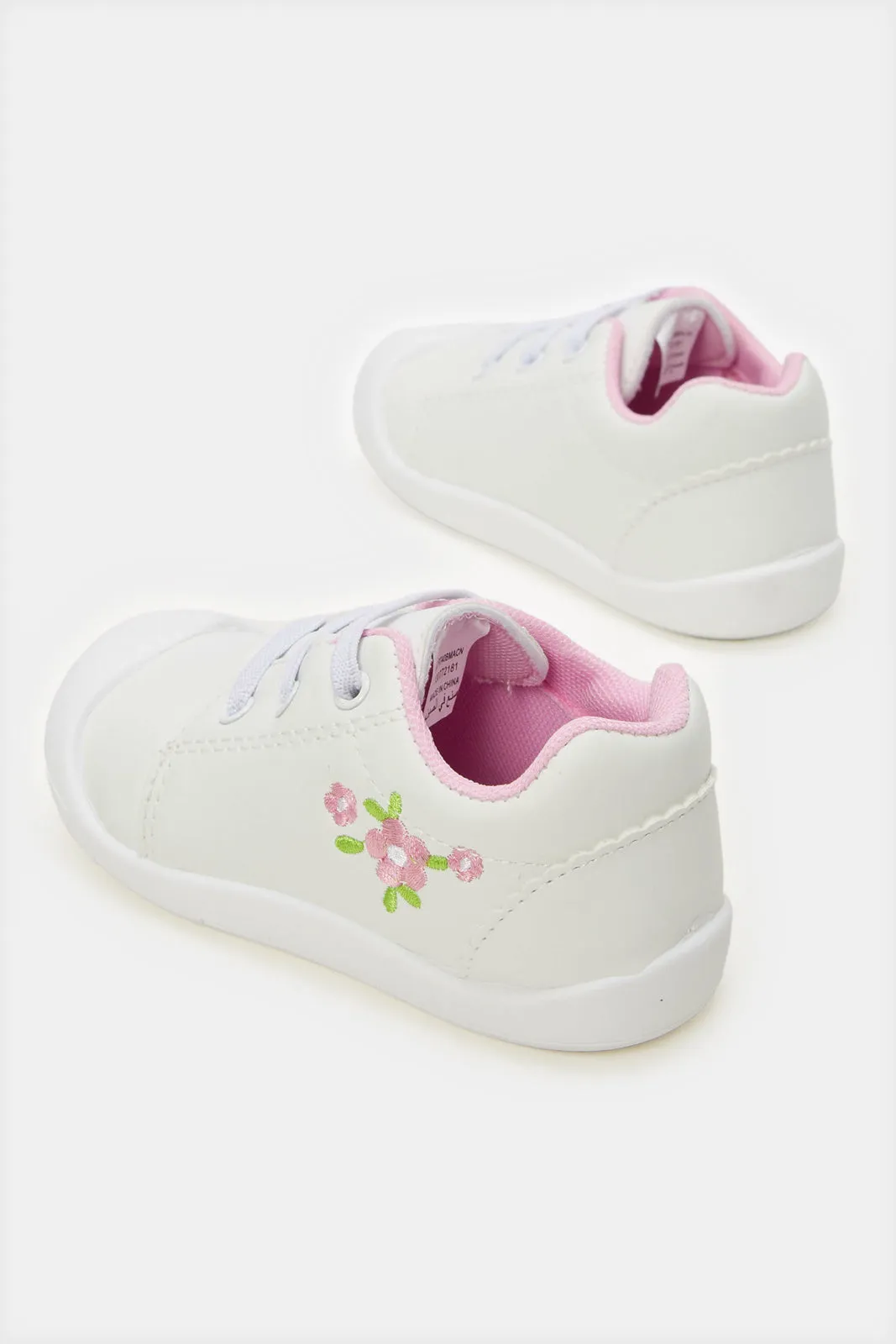 Infant Girls White Embroidered Sneakers