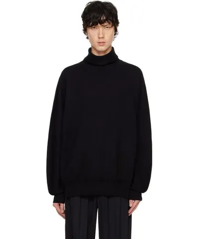 Issey Miyake Black Wool Smooth Knit Turtleneck