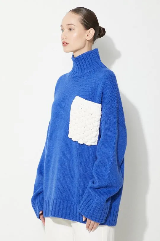 JW Anderson wool jumper Textured Patch Pocket Turtleneck Jumper women’s blue color KW1150.YN0144.823