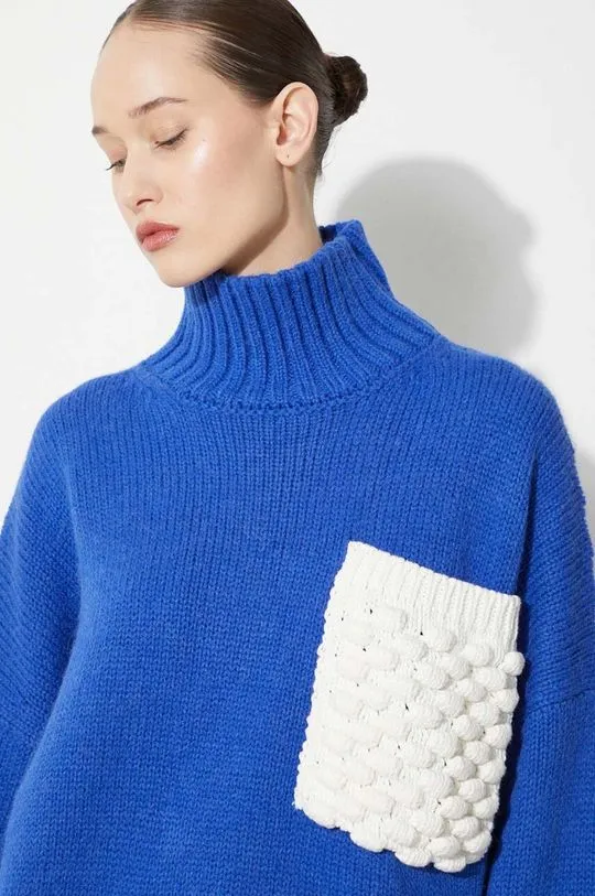 JW Anderson wool jumper Textured Patch Pocket Turtleneck Jumper women’s blue color KW1150.YN0144.823