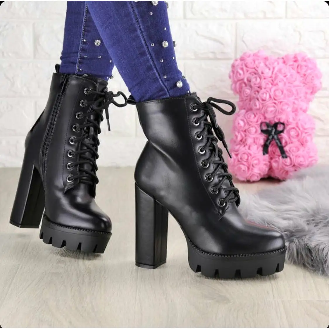 Lace-up Platform Ankle Boots