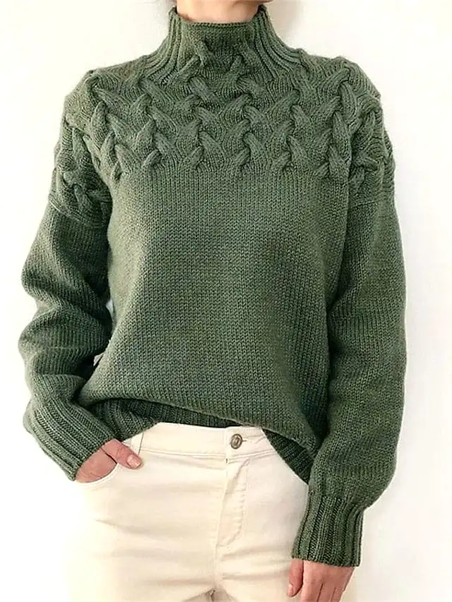 Ladies' Winter Turtleneck Cable Knit Christmas Sweater - Cozy Long Sleeve Pullover