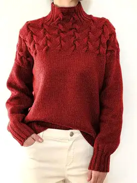 Ladies' Winter Turtleneck Cable Knit Christmas Sweater - Cozy Long Sleeve Pullover