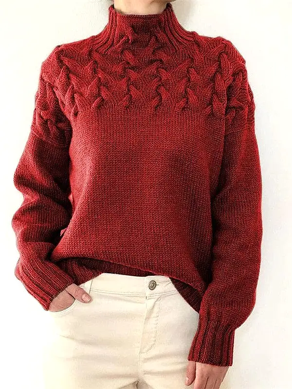 Ladies' Winter Turtleneck Cable Knit Christmas Sweater - Cozy Long Sleeve Pullover