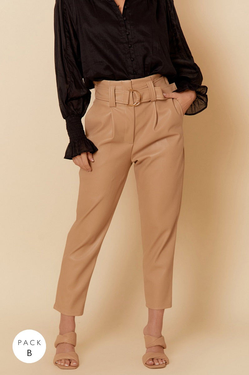 Leather Look Pants Camel