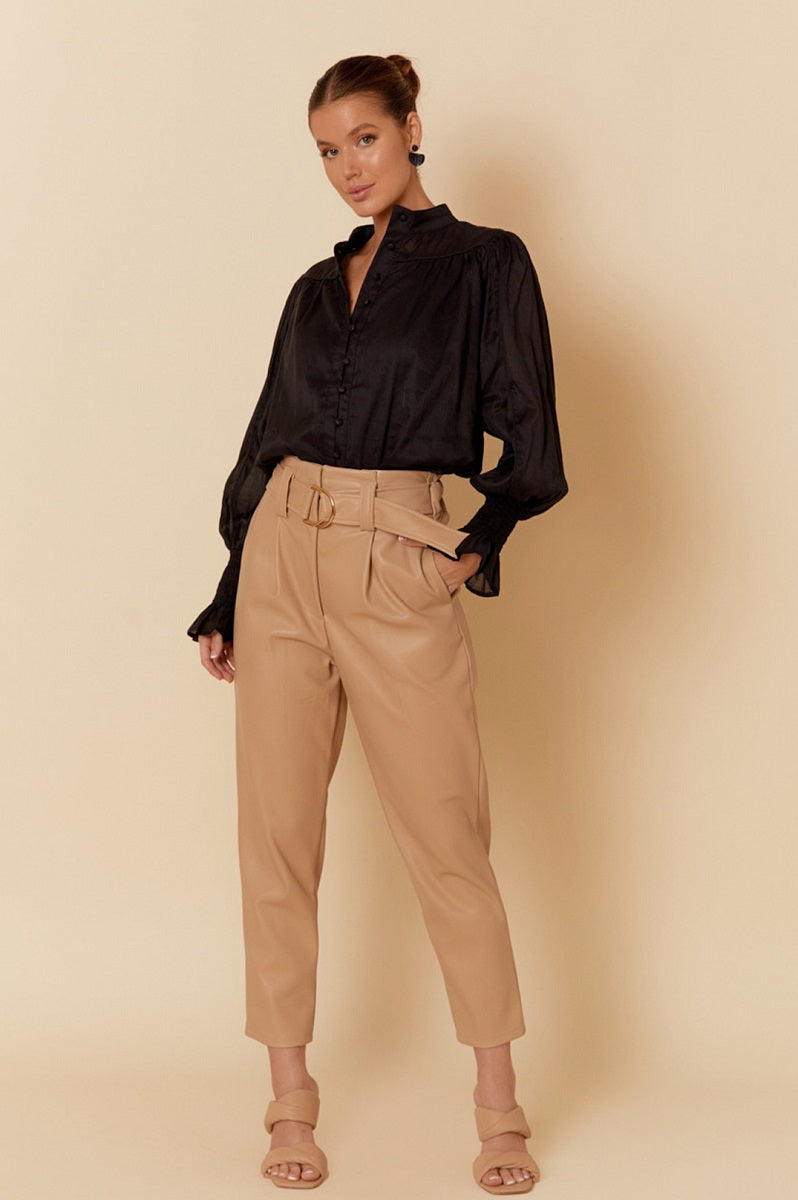 Leather Look Pants Camel