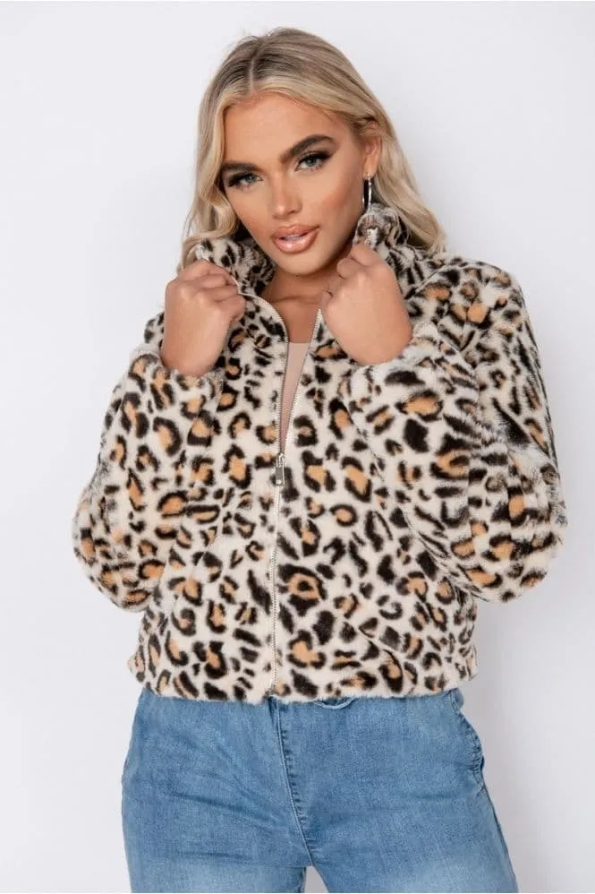 Leopard Faux Fur Cropped Bomber Jacket