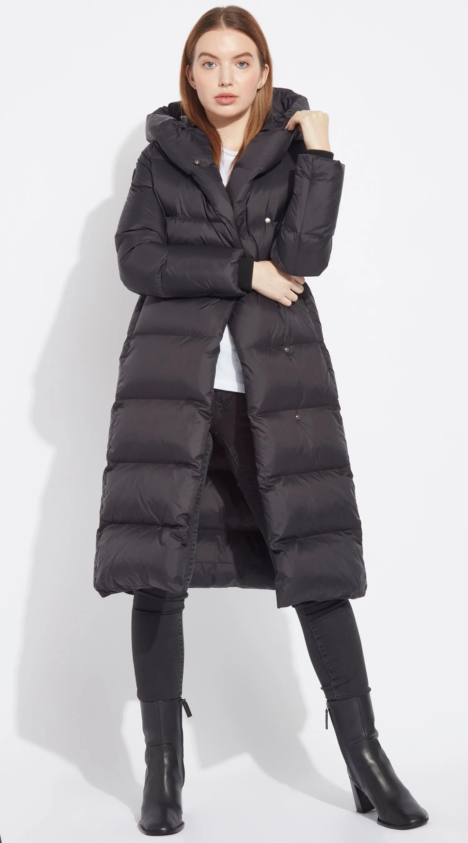 Luxy Long Hooded Down Coat - Black